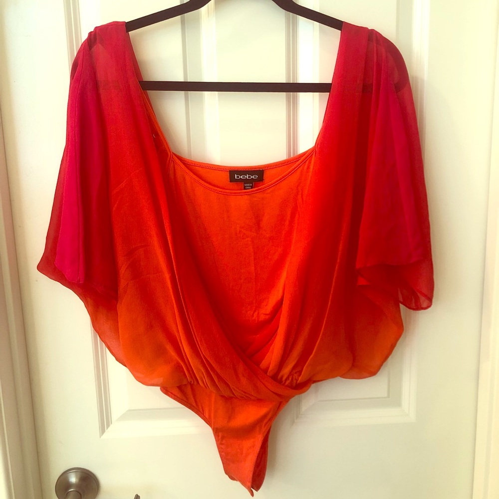 Bebe Orange & Pink Ombré Bodysuit Drapey Too